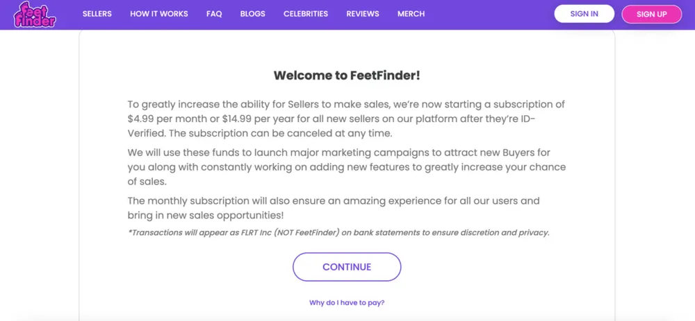 FeetFinder interface vendeuse pour vendre ses pieds